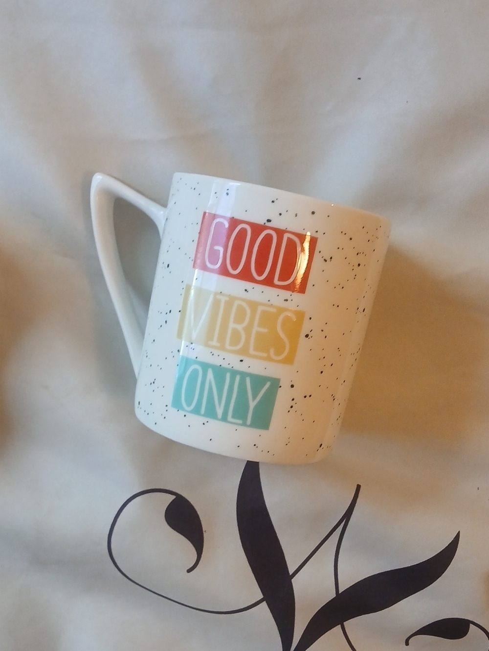 Good Vibes Only White Speckled Ceramic Mug